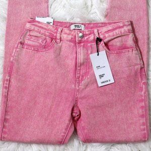 Hot Pink Denim Cropped Jeans Pants Stretch Capris
